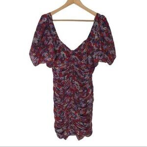 3/$30 Zara Floral Print Mini Dress Ruched Puffed Sleeves Womens Size Small New